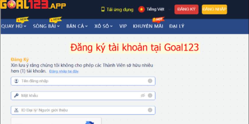 Các bước đăng ký Goal123 trở thành hội viên trong tích tắc